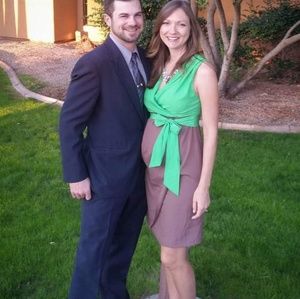 A Pea In The Pod Suzi Chin Maternity Dress Green Brown Women's Small